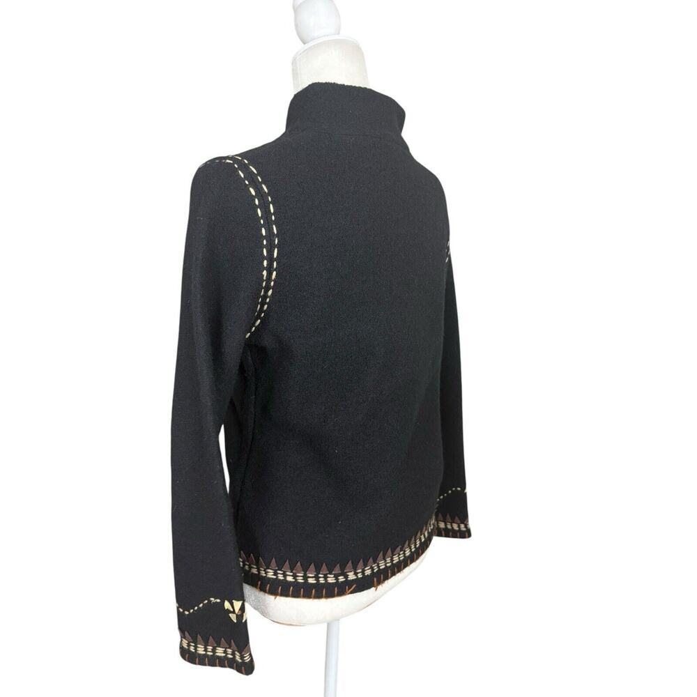 Lauren Hansen Sweater Womens S Black Wool Leather Floral Embroidered Vintage - Picture 8 of 14